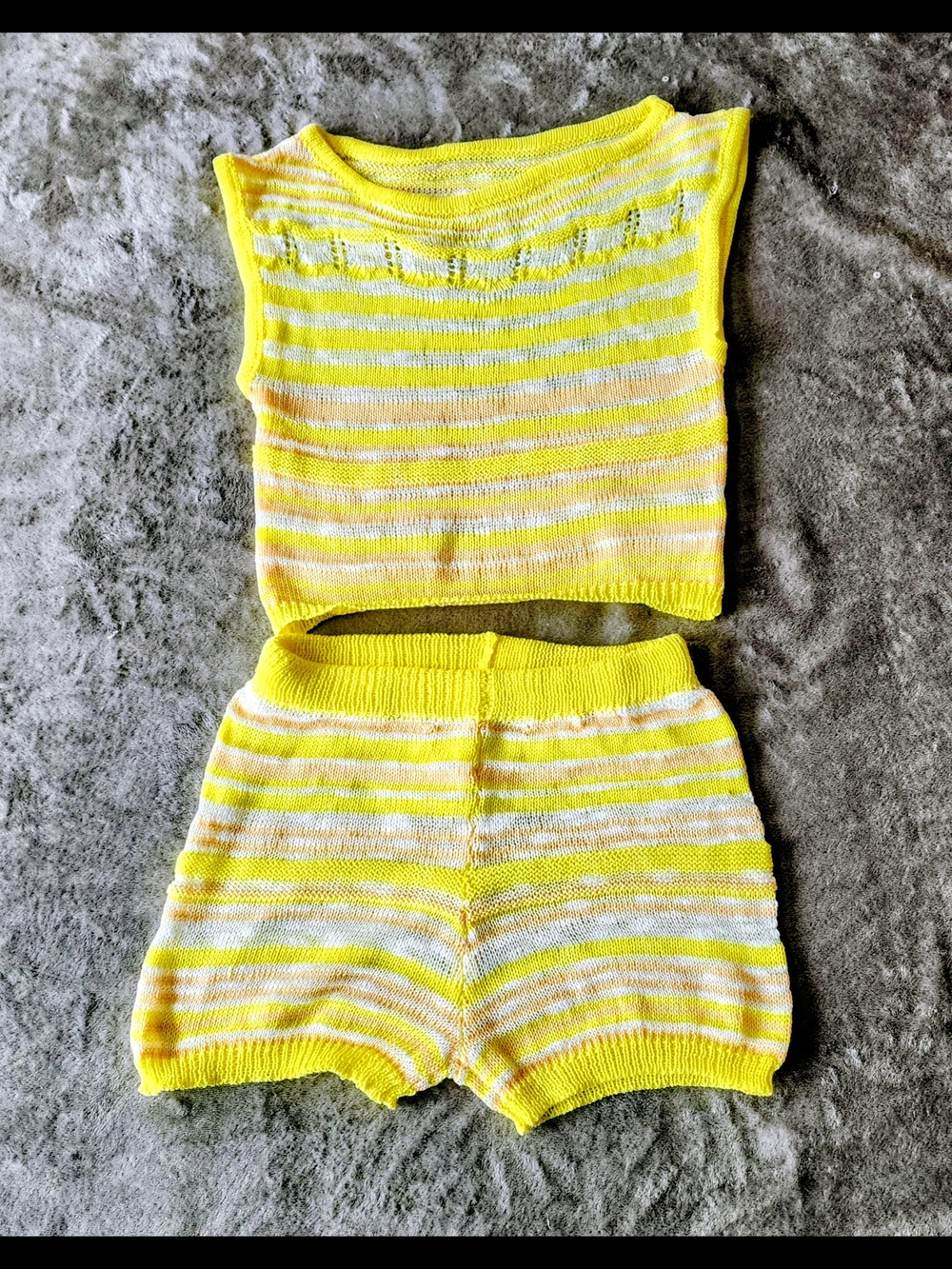 Yellow & White Striped Knit Crop Top and Shorts Set